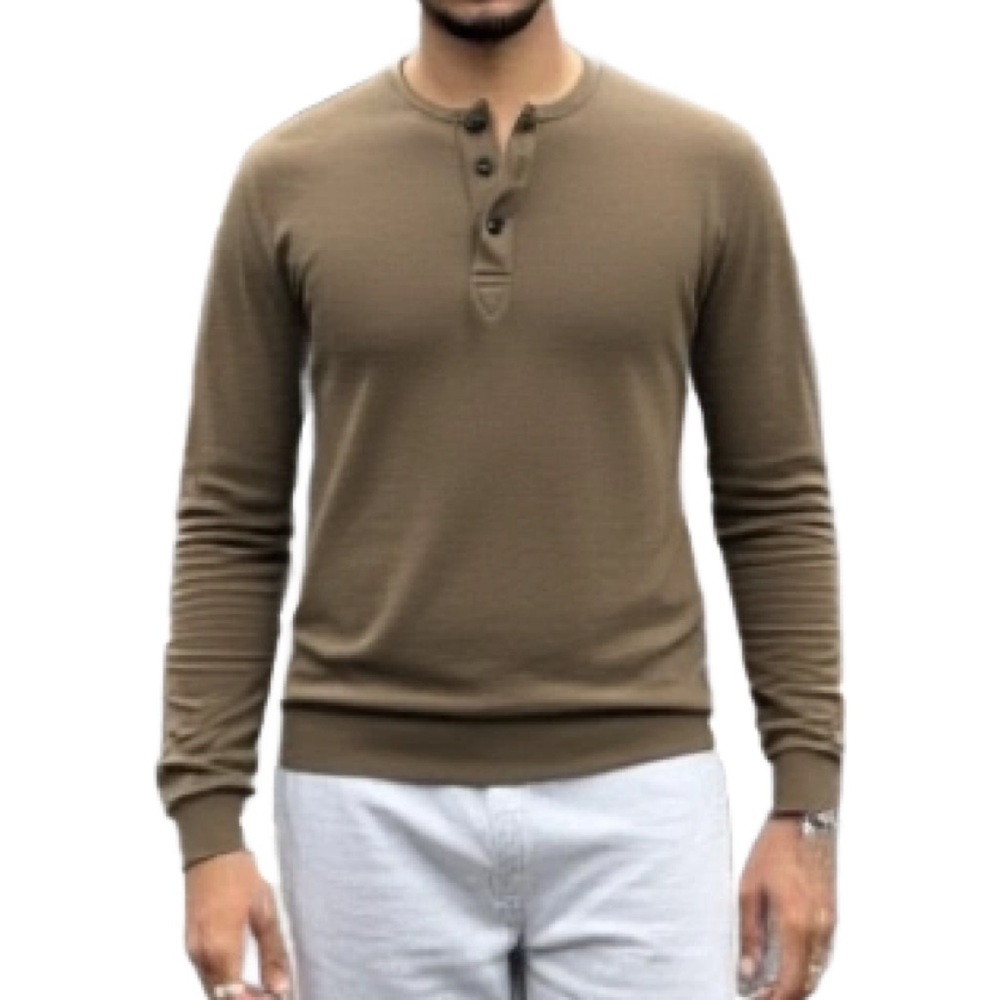 GAP Vintage Men's Long Sleeve Thick Cotton Henley Sweatshirt in Brown Size M